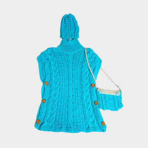 Outfit Celeste Chaleco + Bolso + Chullo